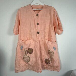 1633 Womens Hand Painted Floral Art To Wear Oversized Tunic Blouse Medium Peach